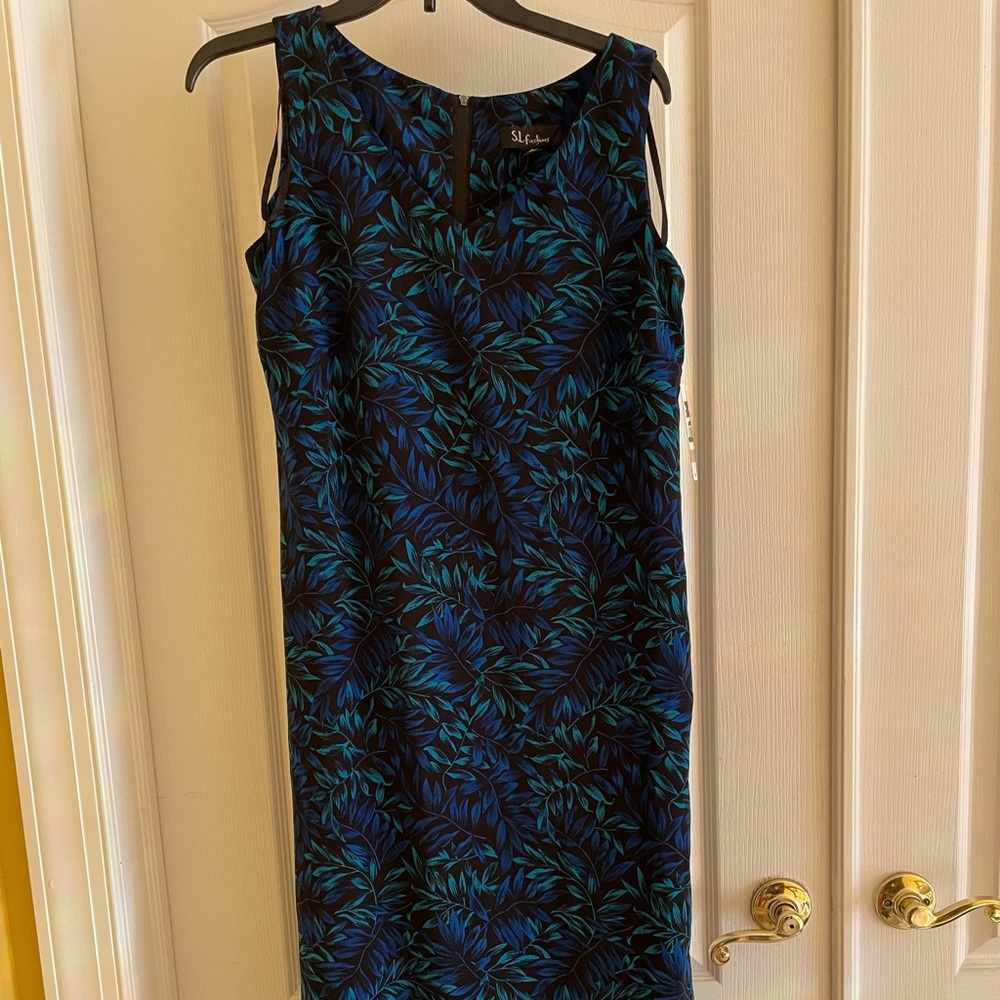SL Fashions Blue/Green Floral Dress Size 12